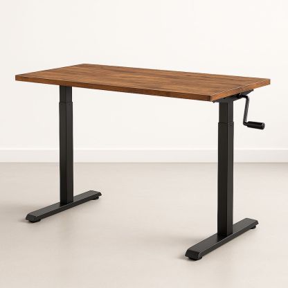 Crank Adjustable Height Desk with Wood Top and Black Steel Frame 120cm x 60cm-Nerivanto