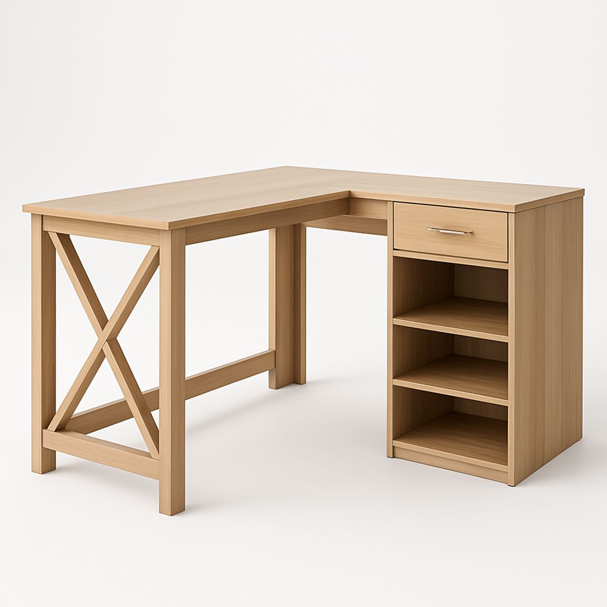 L-Shaped Desk Oak Veneer with Storage Shelves and Drawer 140x130x75cm-Nerivanto