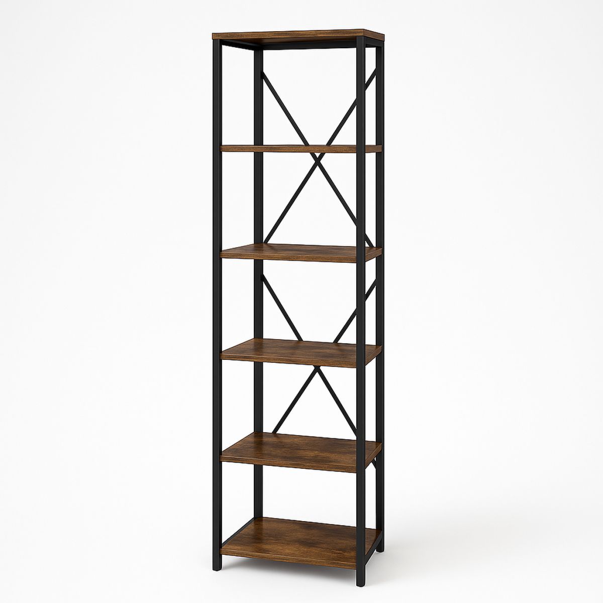 5 Tier Wood and Metal Bookshelf Brown-Nerivanto