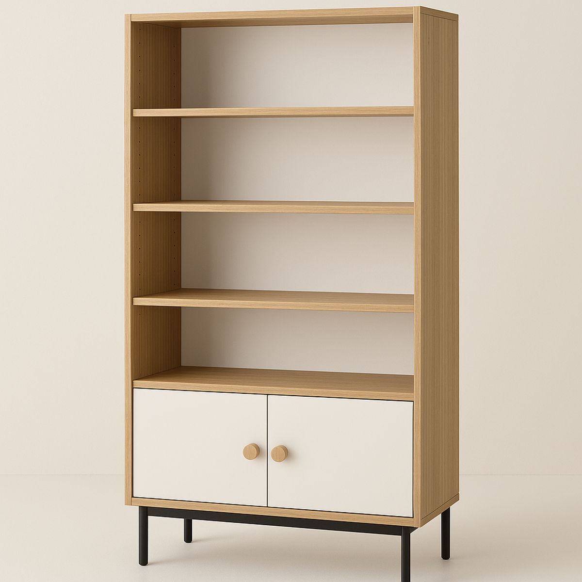 Wooden Bookcase with Cabinet Natural White-Nerivanto