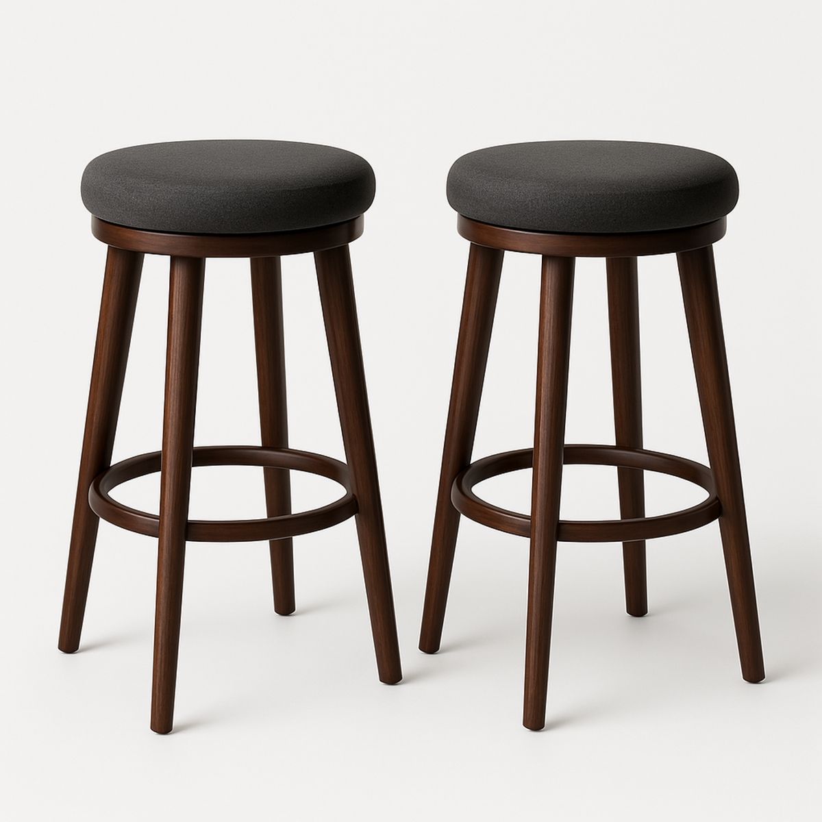 Set of 2 Wooden Bar Stools with Dark Grey Upholstered Seats 75cm-Lokinesto