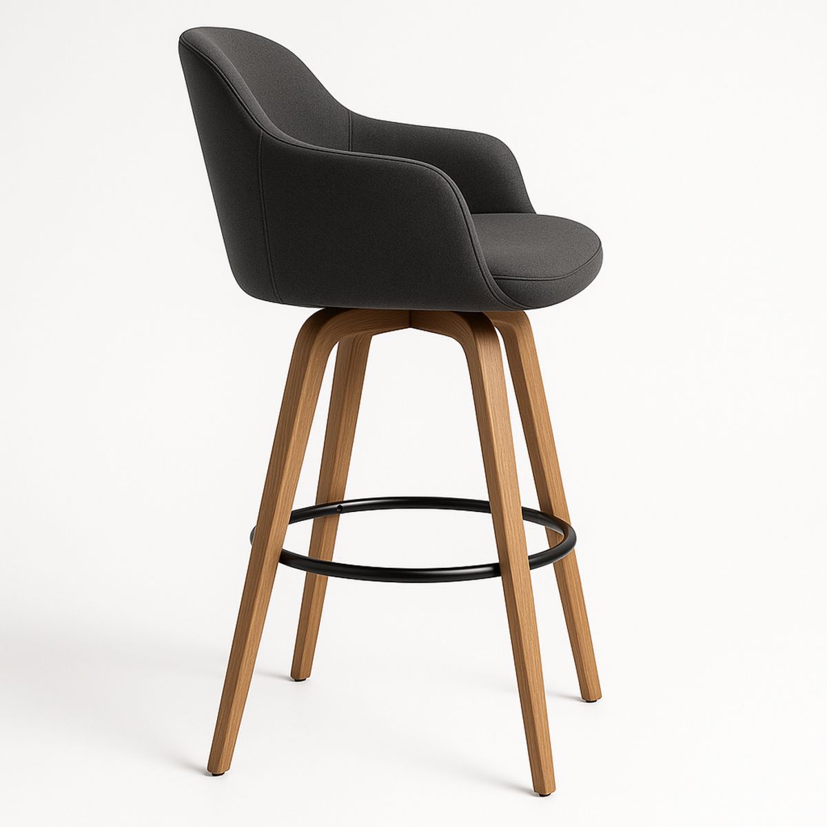 Dark Grey Fabric Bar Stool with Oak Legs and Metal Footrest 98cm-Lokinesto