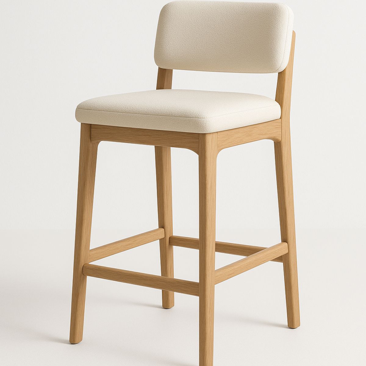 Oak Frame Bar Stool with Polyester Upholstery Cream-Lokinesto