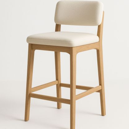 Oak Frame Bar Stool with Polyester Upholstery Cream-Lokinesto