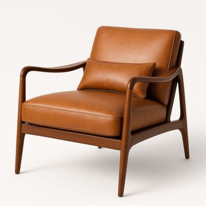 Leather Armchair with Solid Wood Frame and Cushion 76cm x 80cm x 85cm-Lokinesto