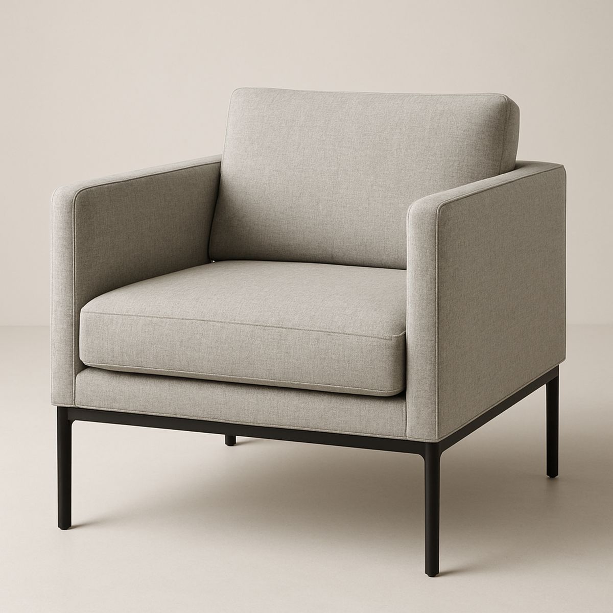 Fabric Armchair with Metal Frame in Light Grey-Lokinesto