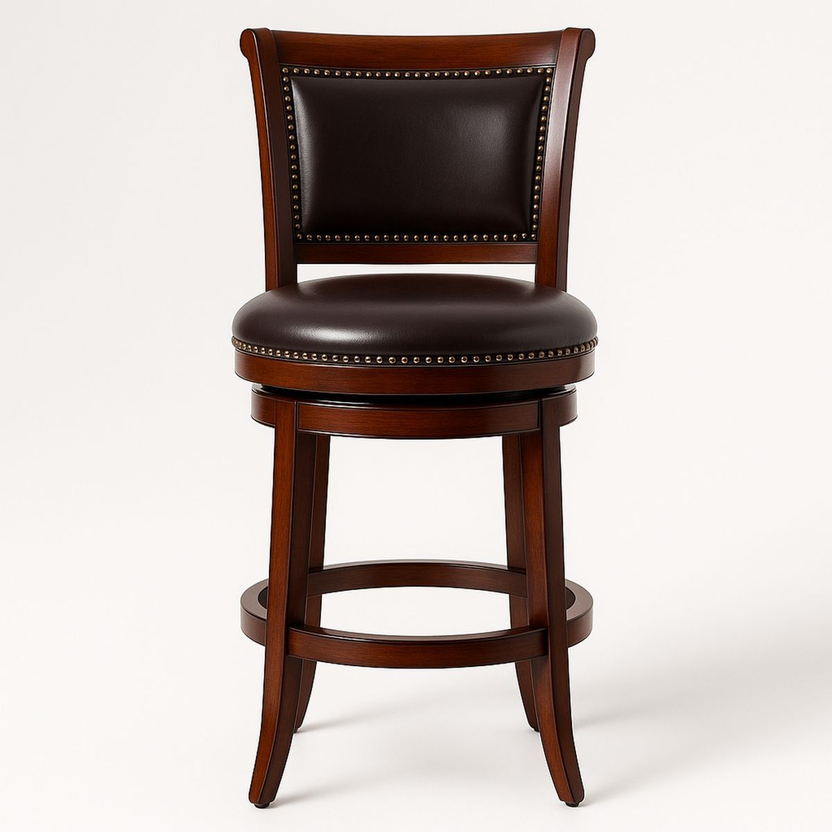 Dark Brown Wood Swivel Bar Stool with PU Leather-Lokinesto