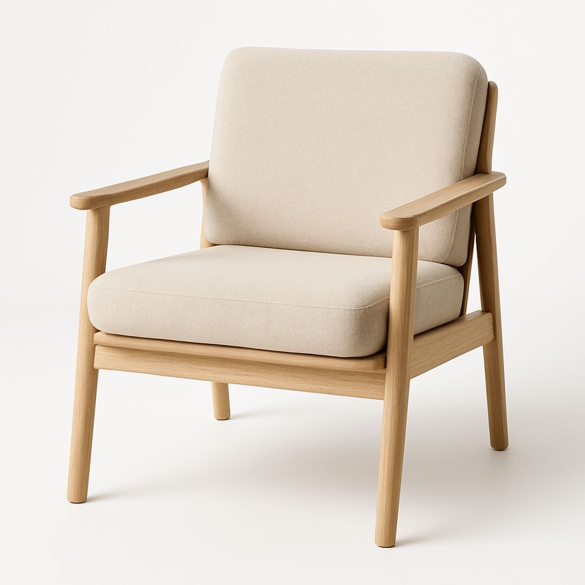Oak Armchair with Beige Polyester Upholstery 75cm x 80cm x 70cm-Lokinesto
