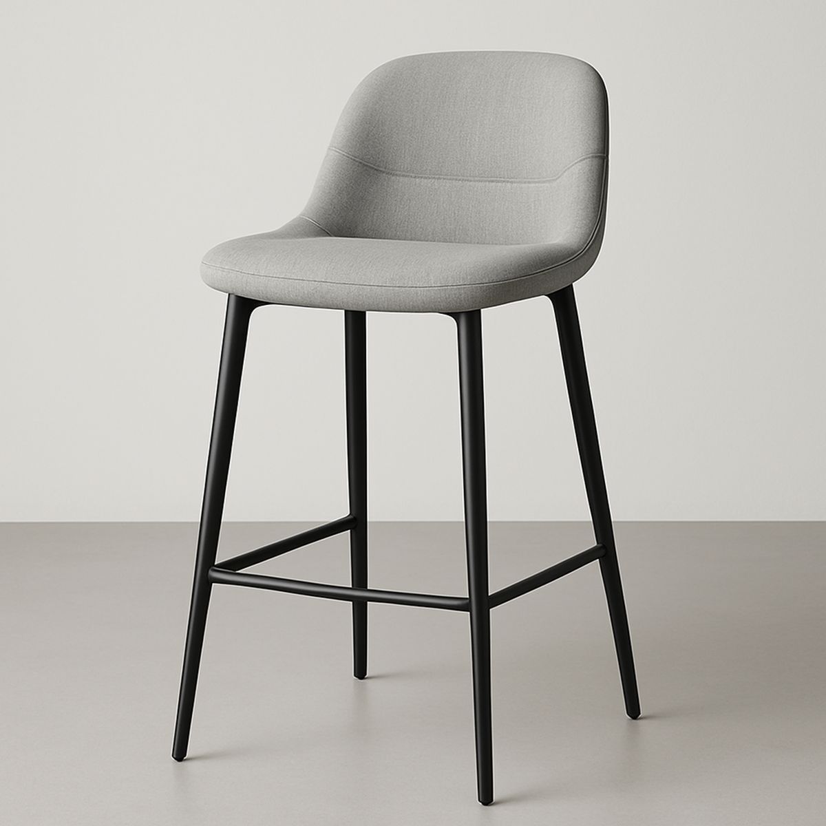 Grey Upholstered Bar Stool Fabric Seat Black Metal Frame 102cm-Lokinesto