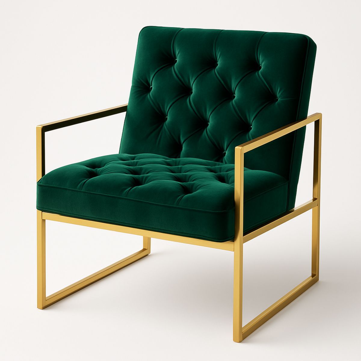 Green Velvet Armchair with Gold Metal Frame-Lokinesto