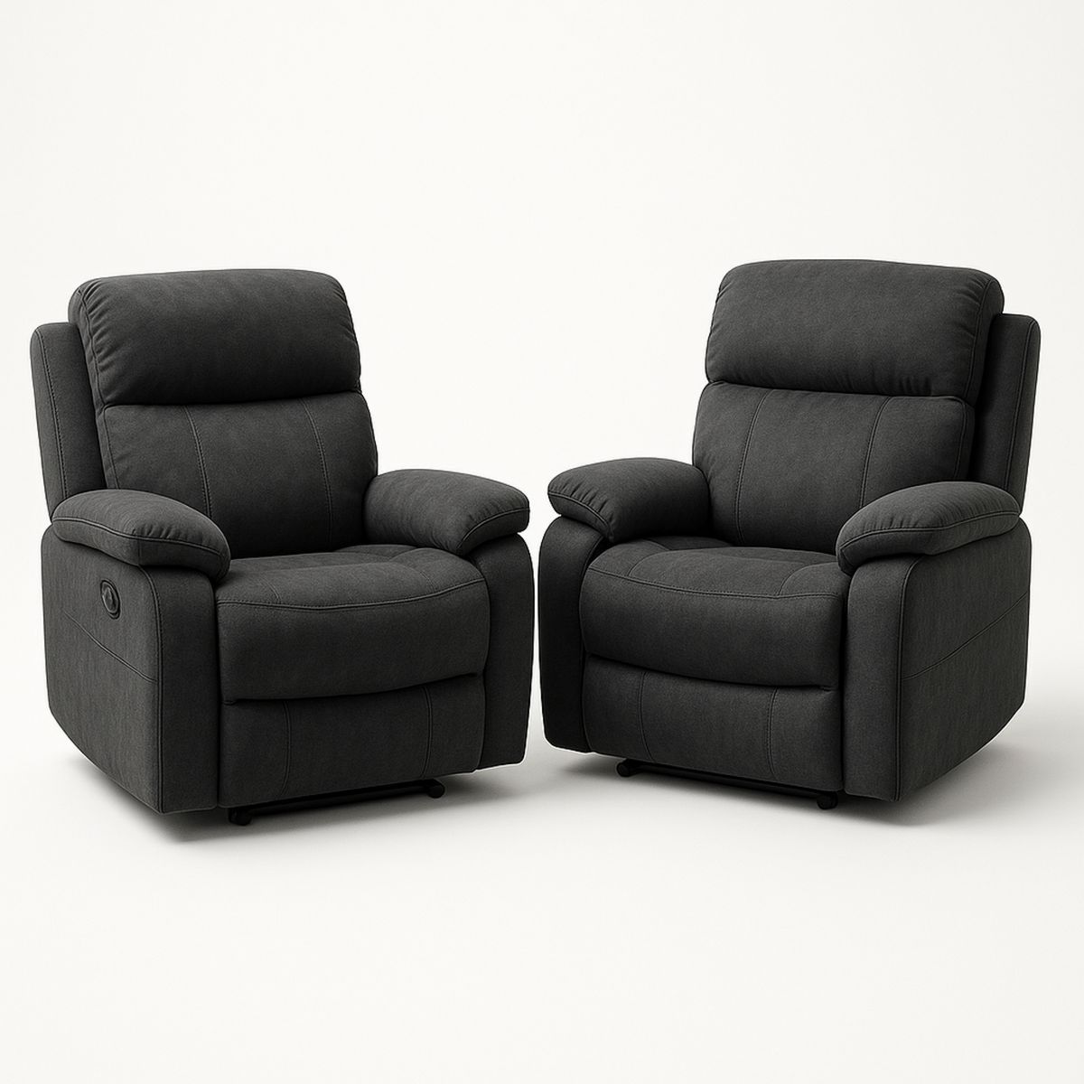 Set of Two Dark Grey Polyester Recliner Armchairs-Lokinesto