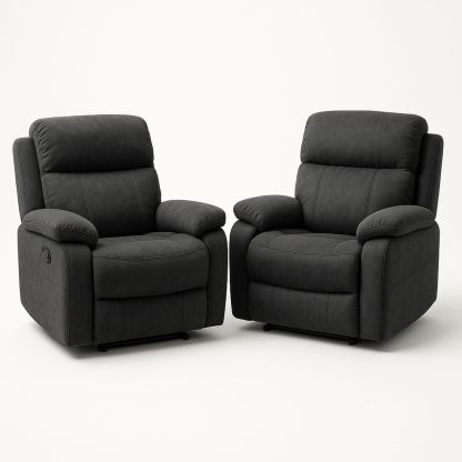 Set of Two Dark Grey Polyester Recliner Armchairs-Lokinesto