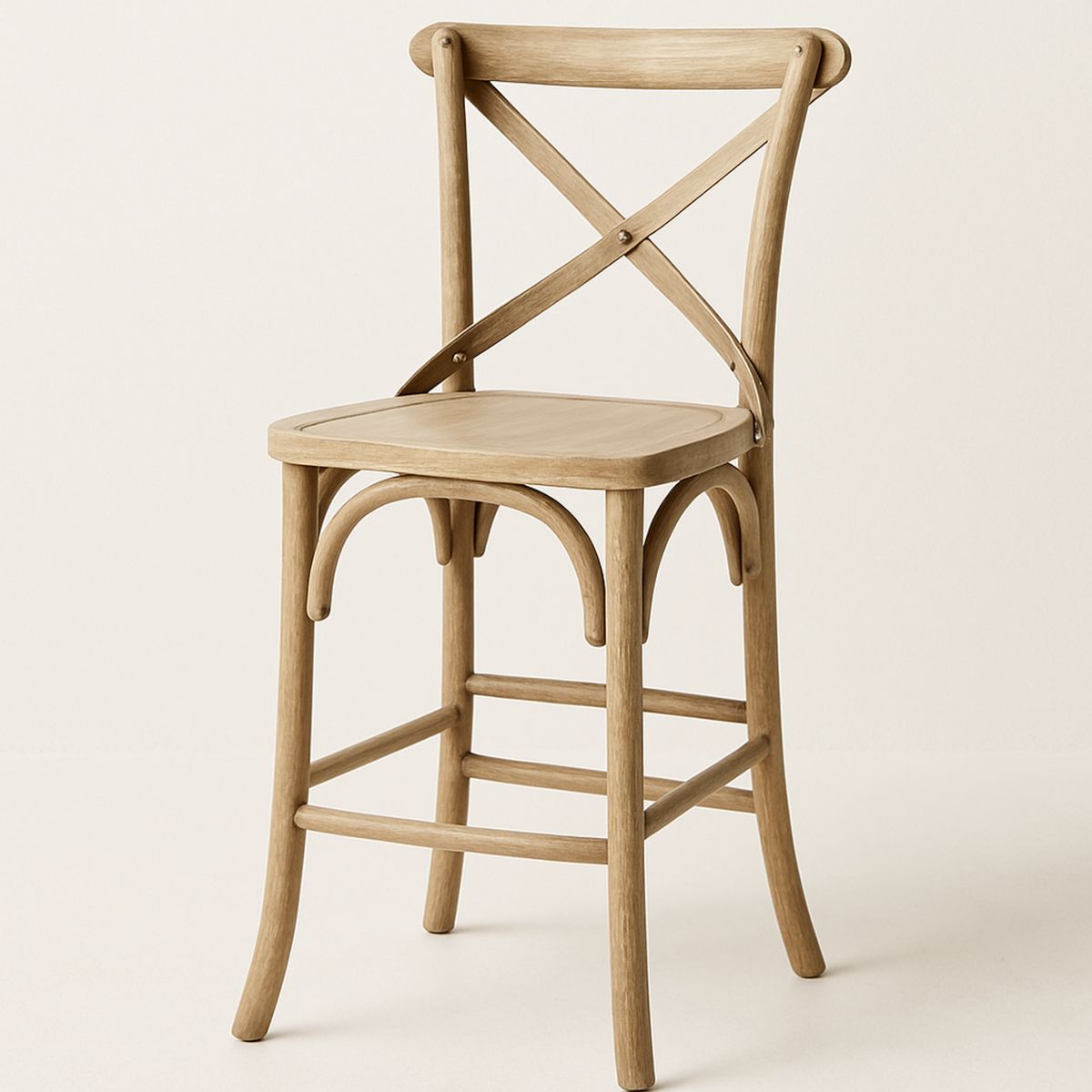 Oak Wood Cross Back Bar Stool Natural Finish 76cm Height-Lokinesto