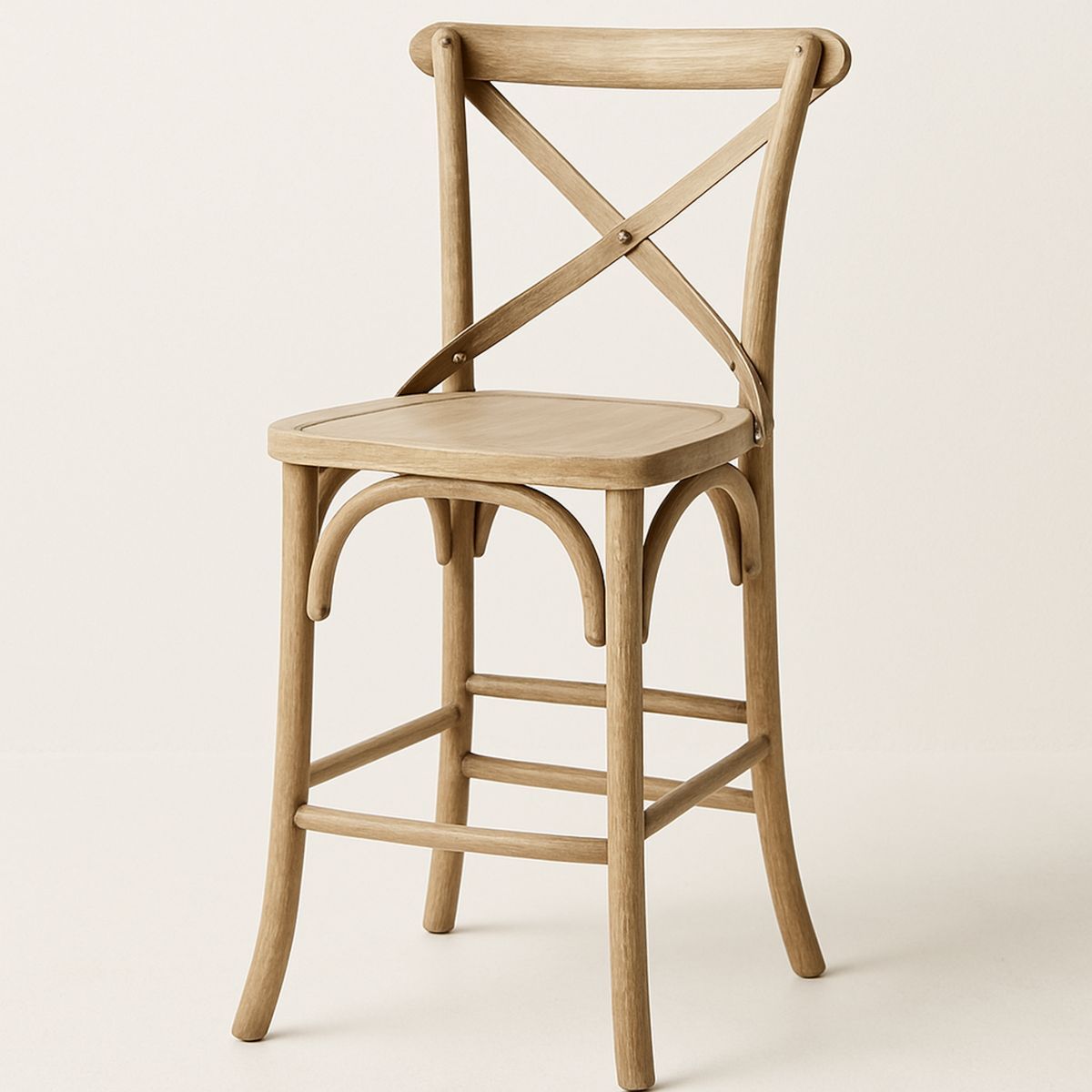 Oak Wood Cross Back Bar Stool Natural Finish 76cm Height-Lokinesto