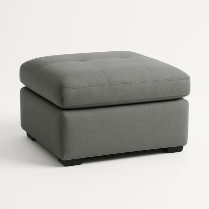 Grey Square Linen Blend Ottoman with Foam Padding-Lokinesto