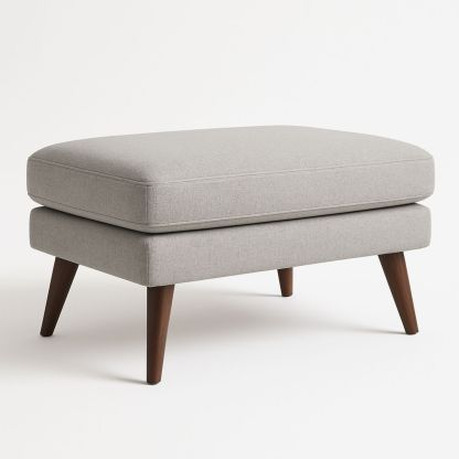Grey Fabric Ottoman with Solid Wood Legs 90cm x 60cm x 40cm-Lokinesto