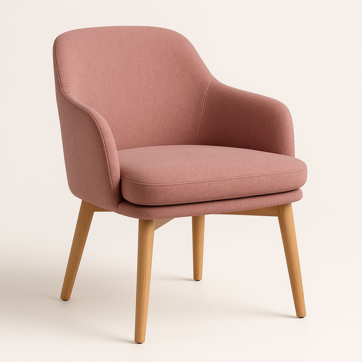 Pink Fabric Upholstered Armchair with Solid Wood Legs-Lokinesto
