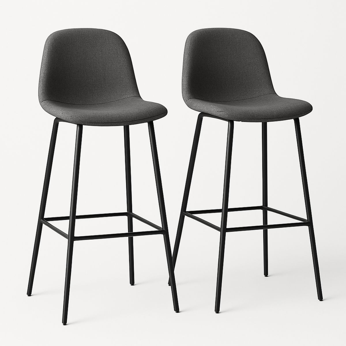 Set of 2 Bar Stools Polyester Seat Metal Frame Dark Grey 75 cm-Lokinesto