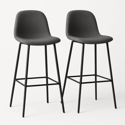 Set of 2 Bar Stools Polyester Seat Metal Frame Dark Grey 75 cm-Lokinesto