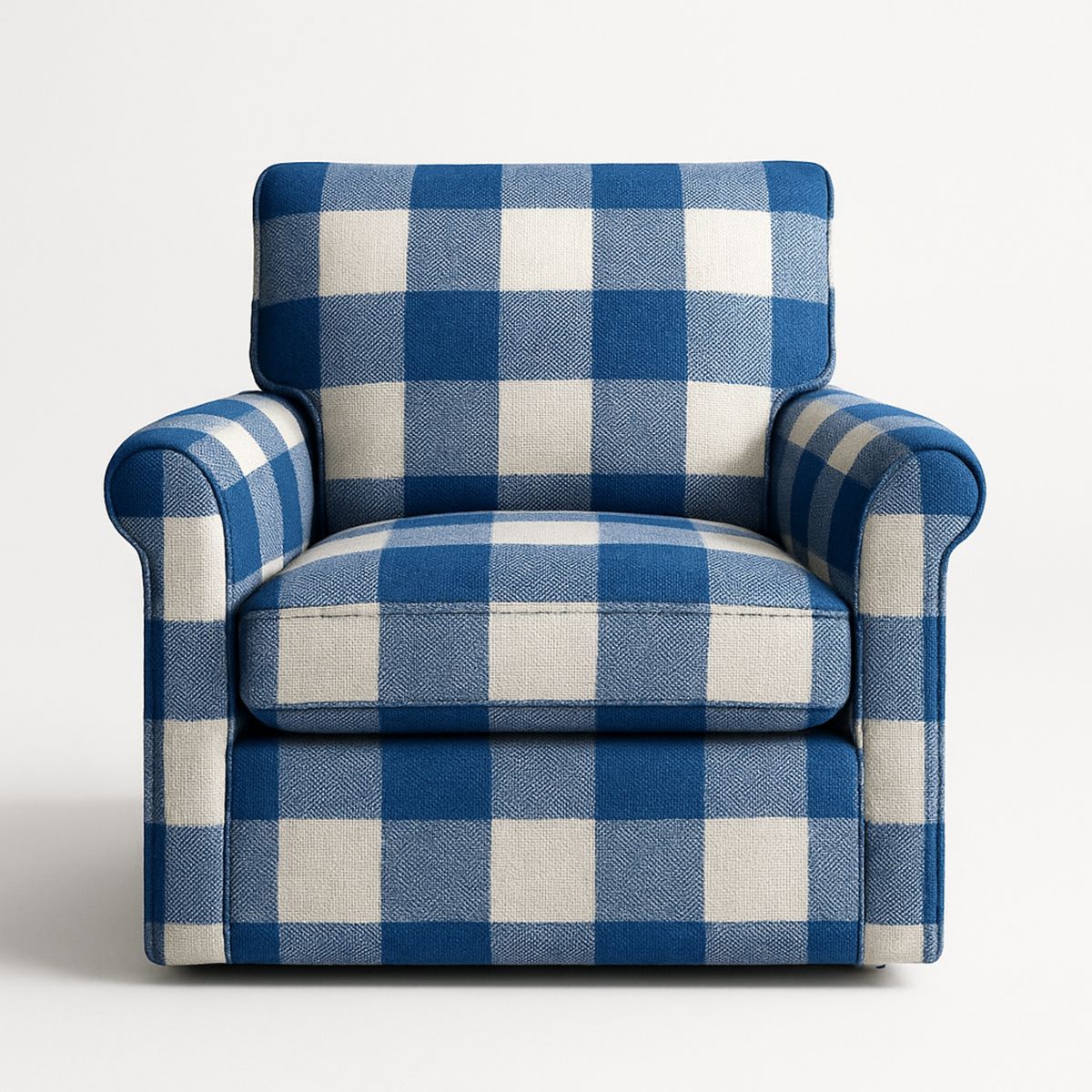 Plaid Armchair Cotton Fabric Blue and White 76cm Width 90cm Height 88cm Depth-Lokinesto
