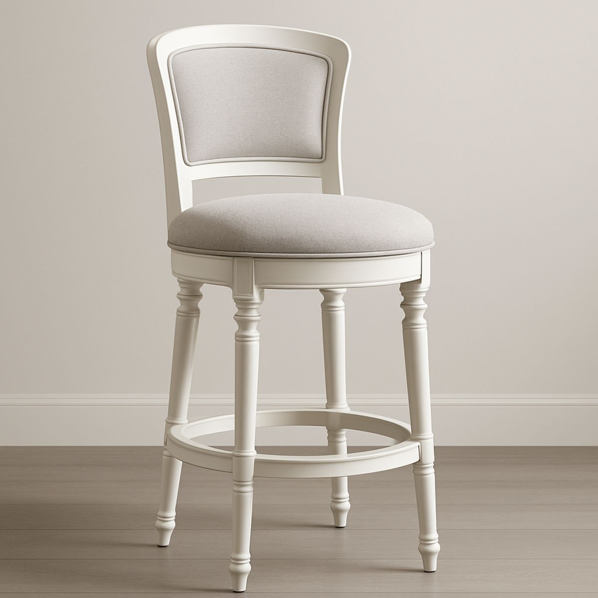 Swivel Bar Stool Wood Fabric Upholstered Cream 105cm-Lokinesto