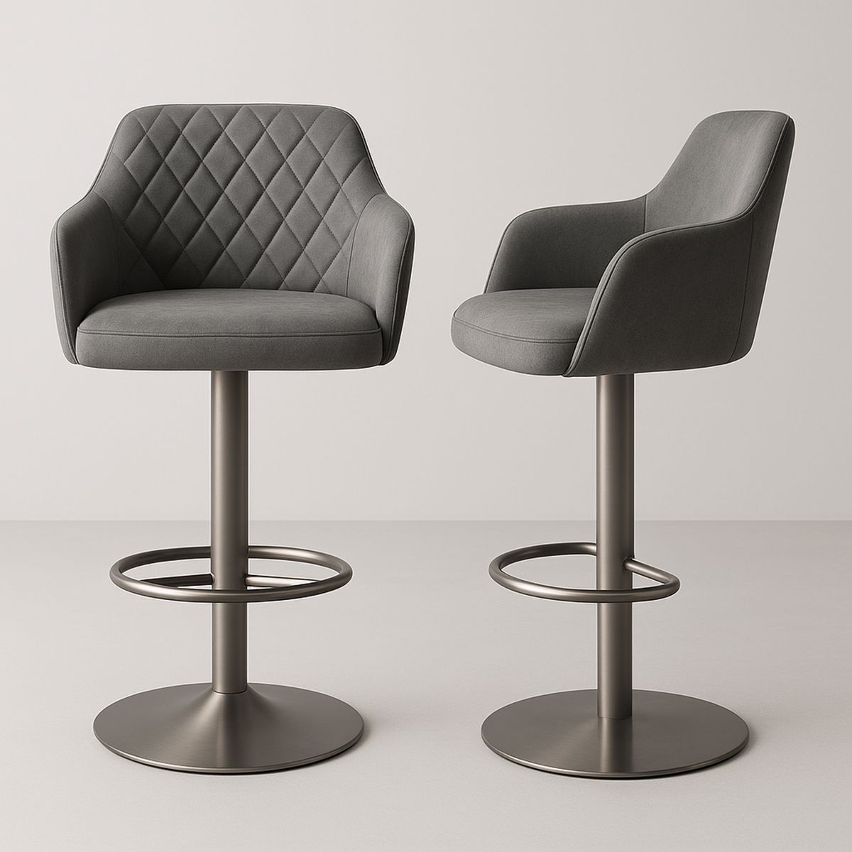 Set of 2 Grey Fabric Swivel Bar Stools with Stainless Steel Base-Lokinesto