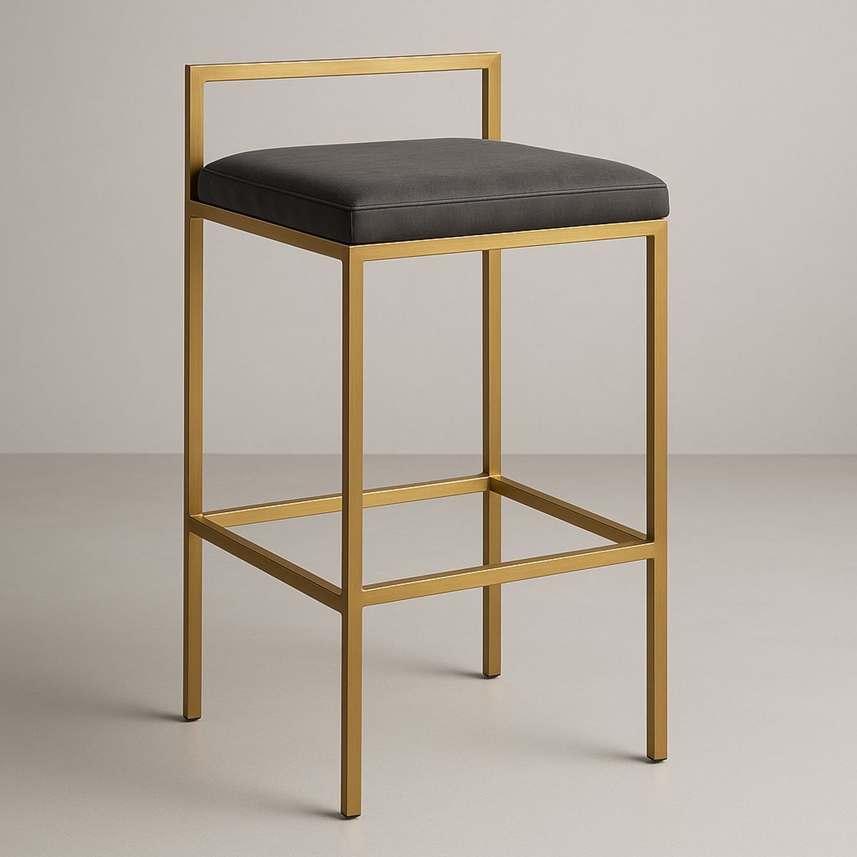 Metal Frame Bar Stool with Black Cushion and Gold Finish-Lokinesto