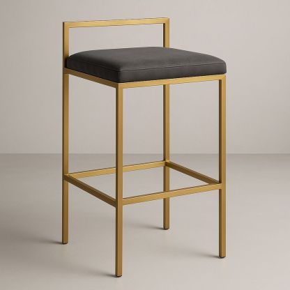 Metal Frame Bar Stool with Black Cushion and Gold Finish-Lokinesto