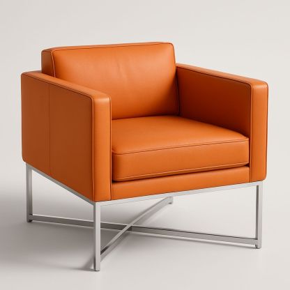 Orange PU Armchair with Stainless Steel Frame-Lokinesto
