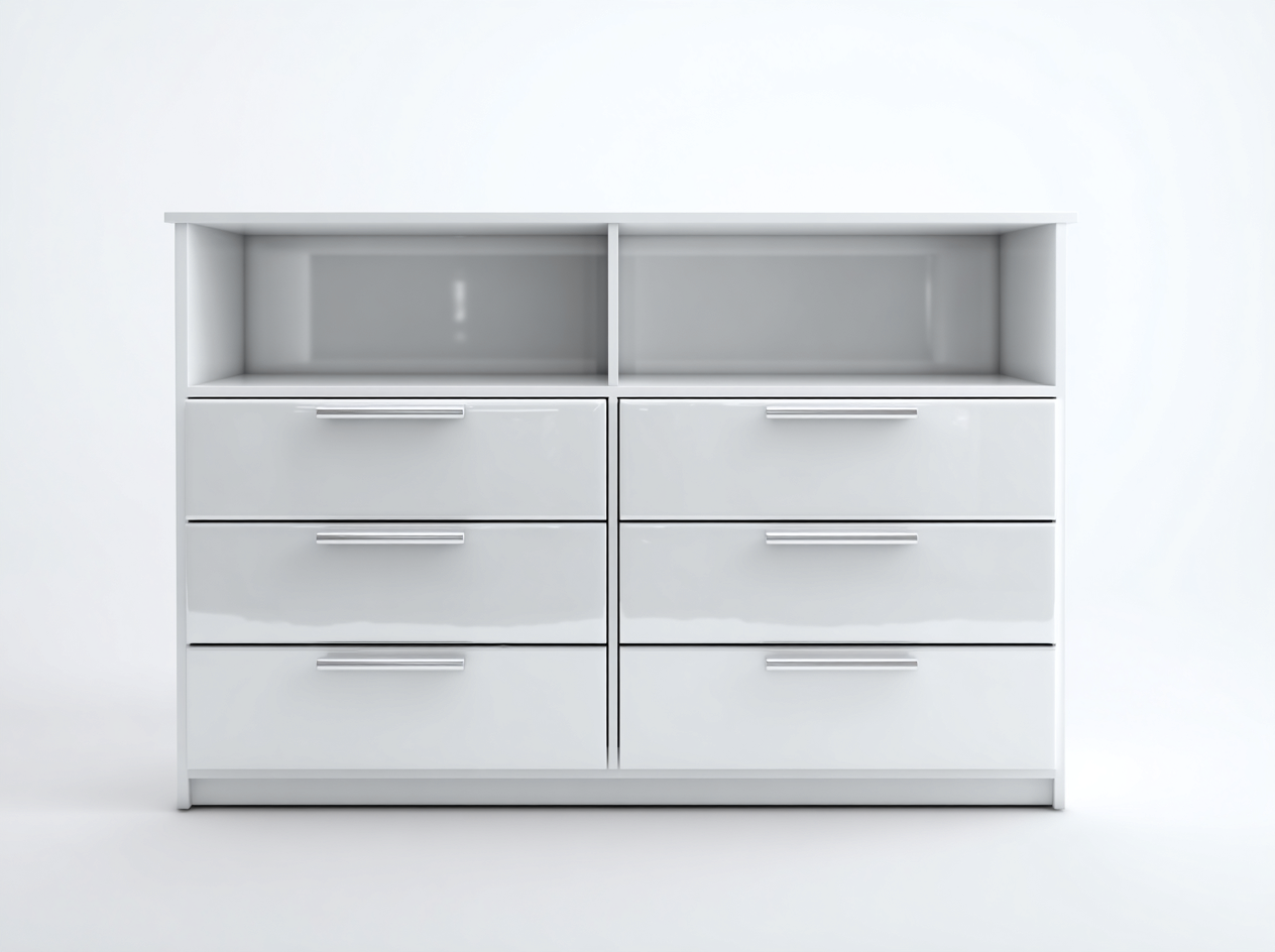 Cómoda de madera lacada 120x40x95 cm - blanco/plateado - para dormitorio - diseño moderno-Nestleixe