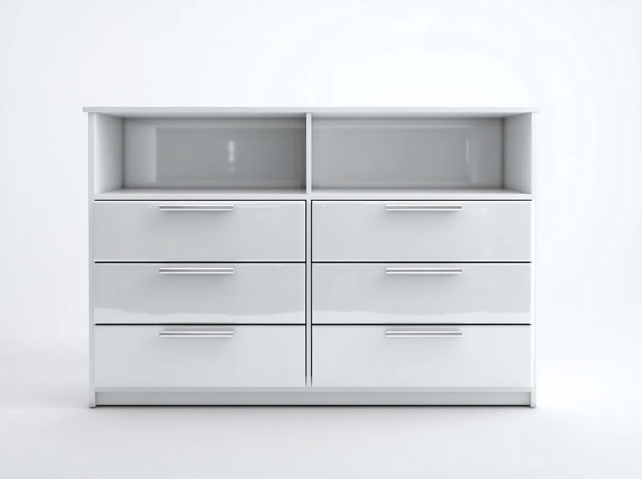 Cómoda de madera lacada 120x40x95 cm - blanco/plateado - para dormitorio - diseño moderno-Nestleixe