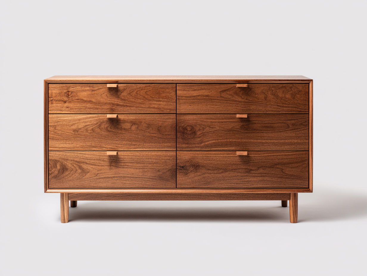 Cómoda de madera maciza 110x45x90 cm - nogal - para dormitorio - estilo moderno-Nestleixe