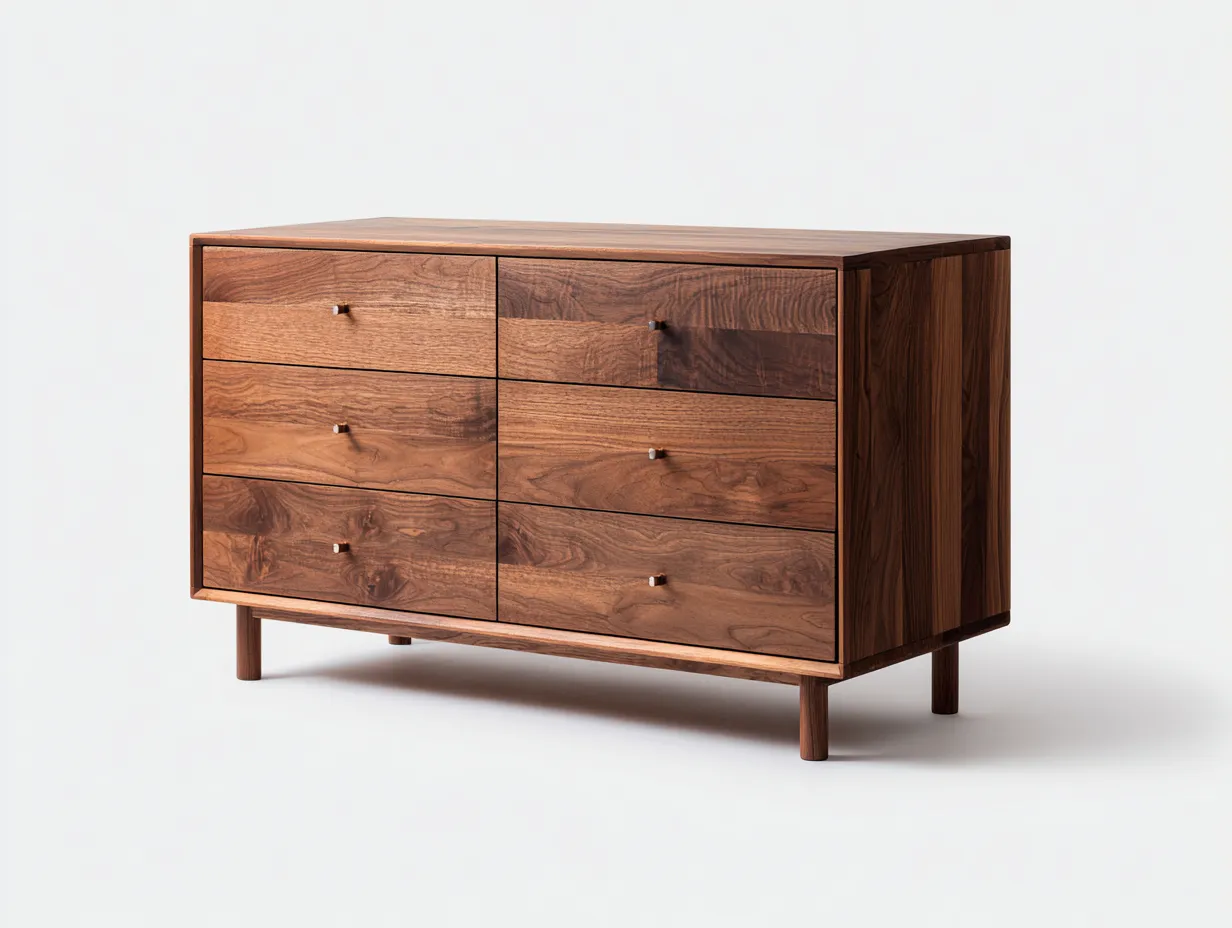 Cómoda de madera - 120x45x85 cm - nogal - para dormitorio - diseño moderno-Nestleixe