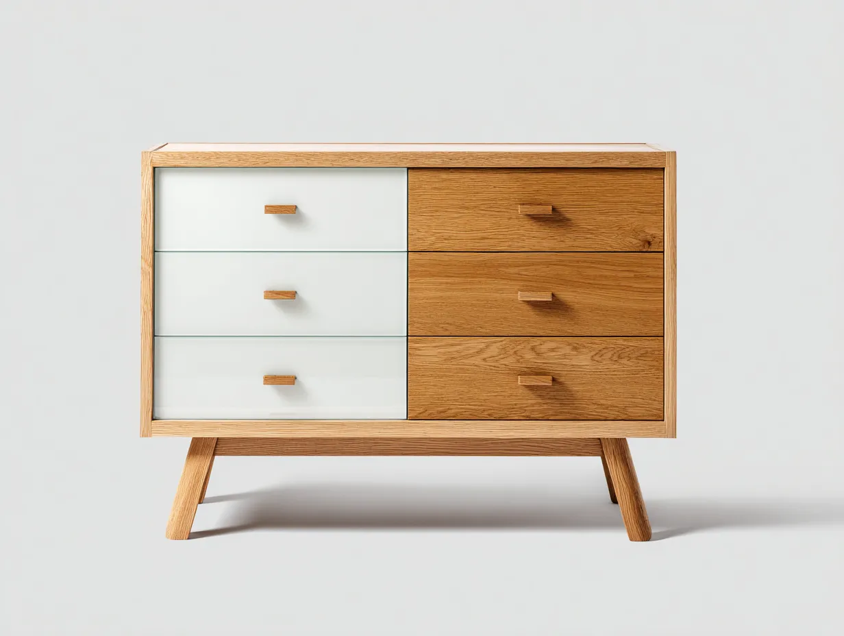 Cómoda de madera 80x40x75cm - roble/blanco - diseño moderno-Nestleixe