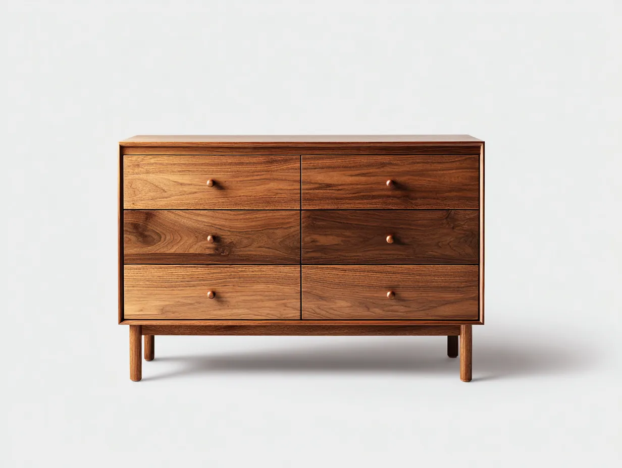 Cómoda de madera - 115x45x85 cm - nogal - para dormitorio - diseño moderno-Nestleixe