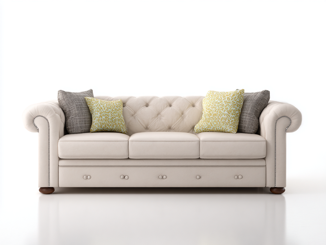 Sofá de 3 plazas tapizado en tela 215x90x85 cm - beige - para salón - estilo clásico-Nestleixe