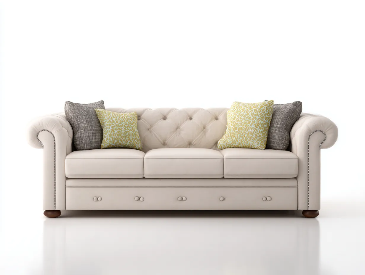 Sofá de 3 plazas tapizado en tela 215x90x85 cm - beige - para salón - estilo clásico-Nestleixe