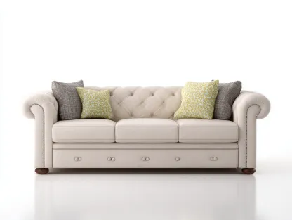 Sofá de 3 plazas tapizado en tela 215x90x85 cm - beige - para salón - estilo clásico-Nestleixe