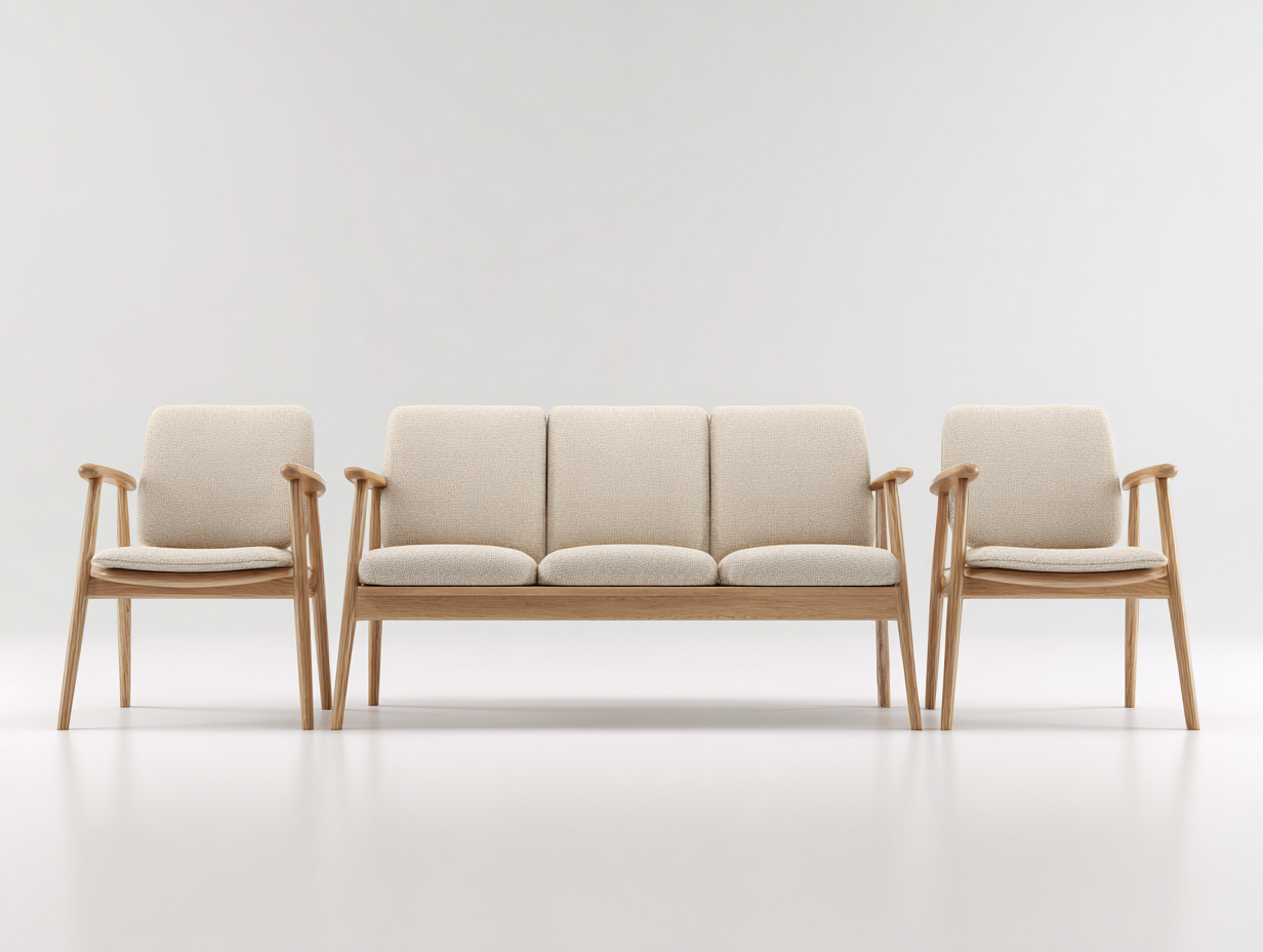 Conjunto de sofá y sillón para exterior en madera y tela - sofá 185x75x82 cm - beige/madera natural - para jardín - diseño moderno-Nestleixe