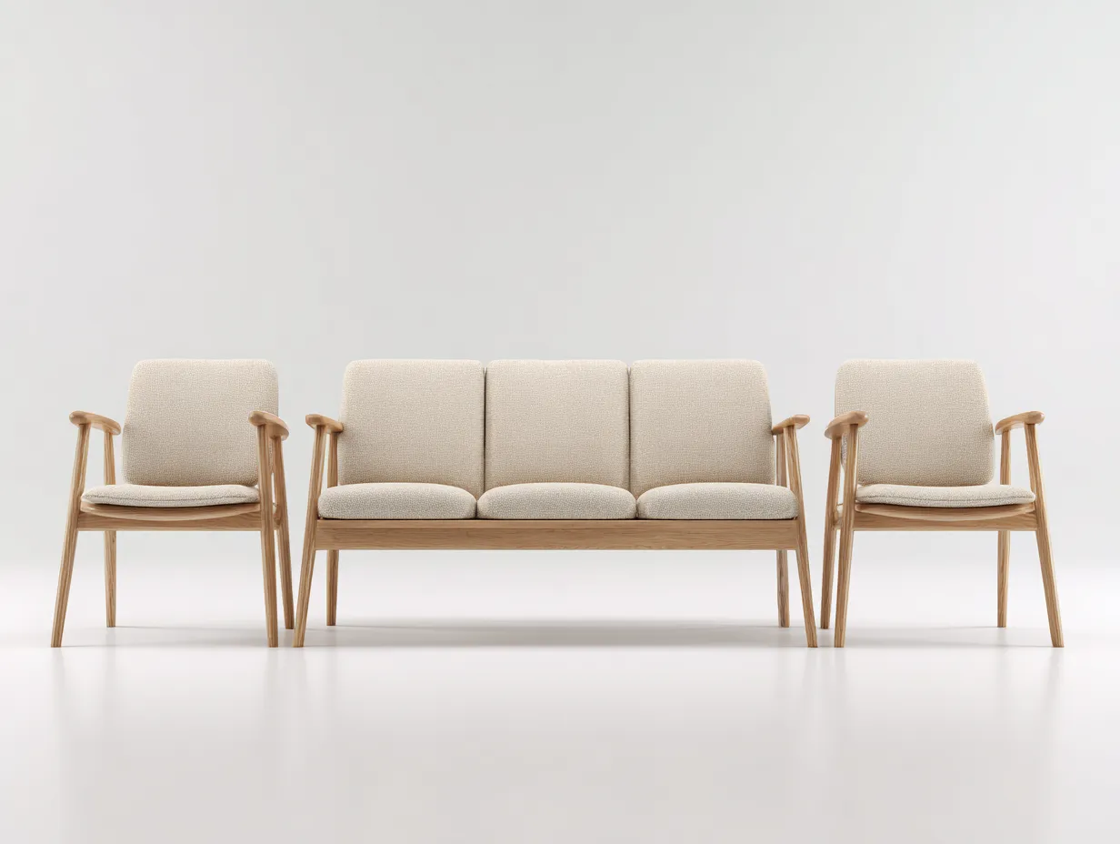 Conjunto de sofá y sillón para exterior en madera y tela - sofá 185x75x82 cm - beige/madera natural - para jardín - diseño moderno-Nestleixe
