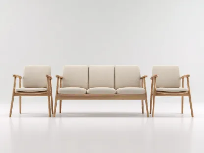 Conjunto de sofá y sillón para exterior en madera y tela - sofá 185x75x82 cm - beige/madera natural - para jardín - diseño moderno-Nestleixe