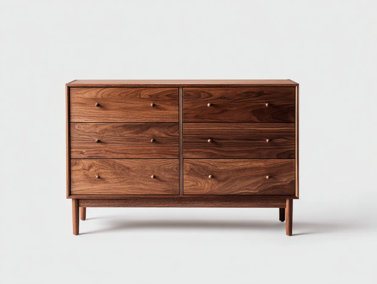 Cómoda de madera maciza 110x45x90 cm - nogal - para dormitorio - estilo moderno-Nestleixe