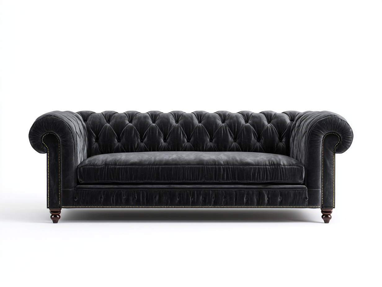 Sofá de 3 plazas tapizado en tela - 215x90x75 cm - negro - para salón - estilo clásico-Nestleixe