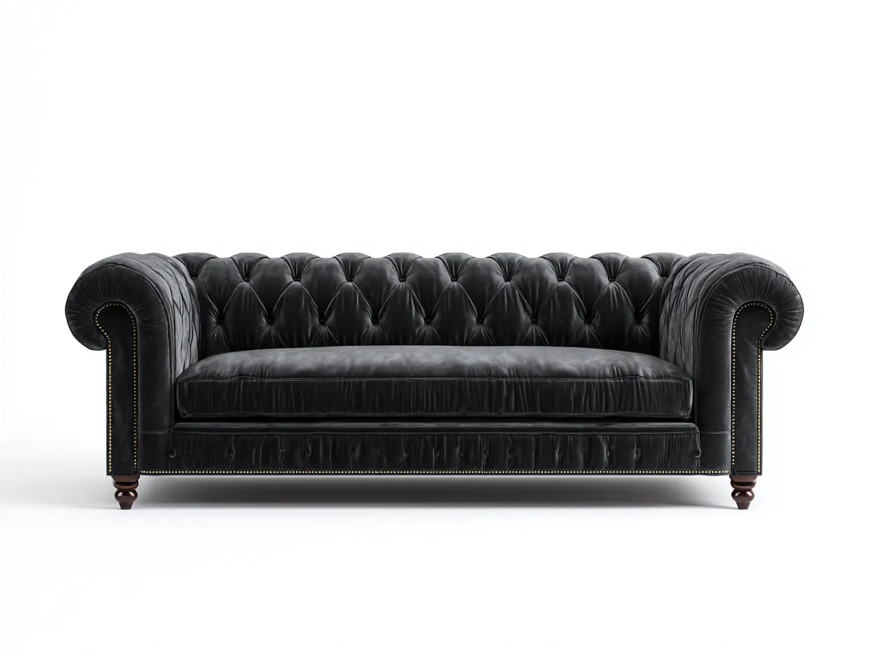 Sofá de 3 plazas tapizado en tela - 215x90x75 cm - negro - para salón - estilo clásico-Nestleixe