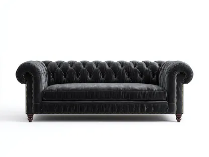 Sofá de 3 plazas tapizado en tela - 215x90x75 cm - negro - para salón - estilo clásico-Nestleixe