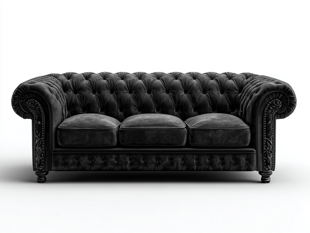 Sofá de 3 plazas tapizado en tela 215x90x85 cm - negro - para salón - estilo clásico capitoné-Nestleixe