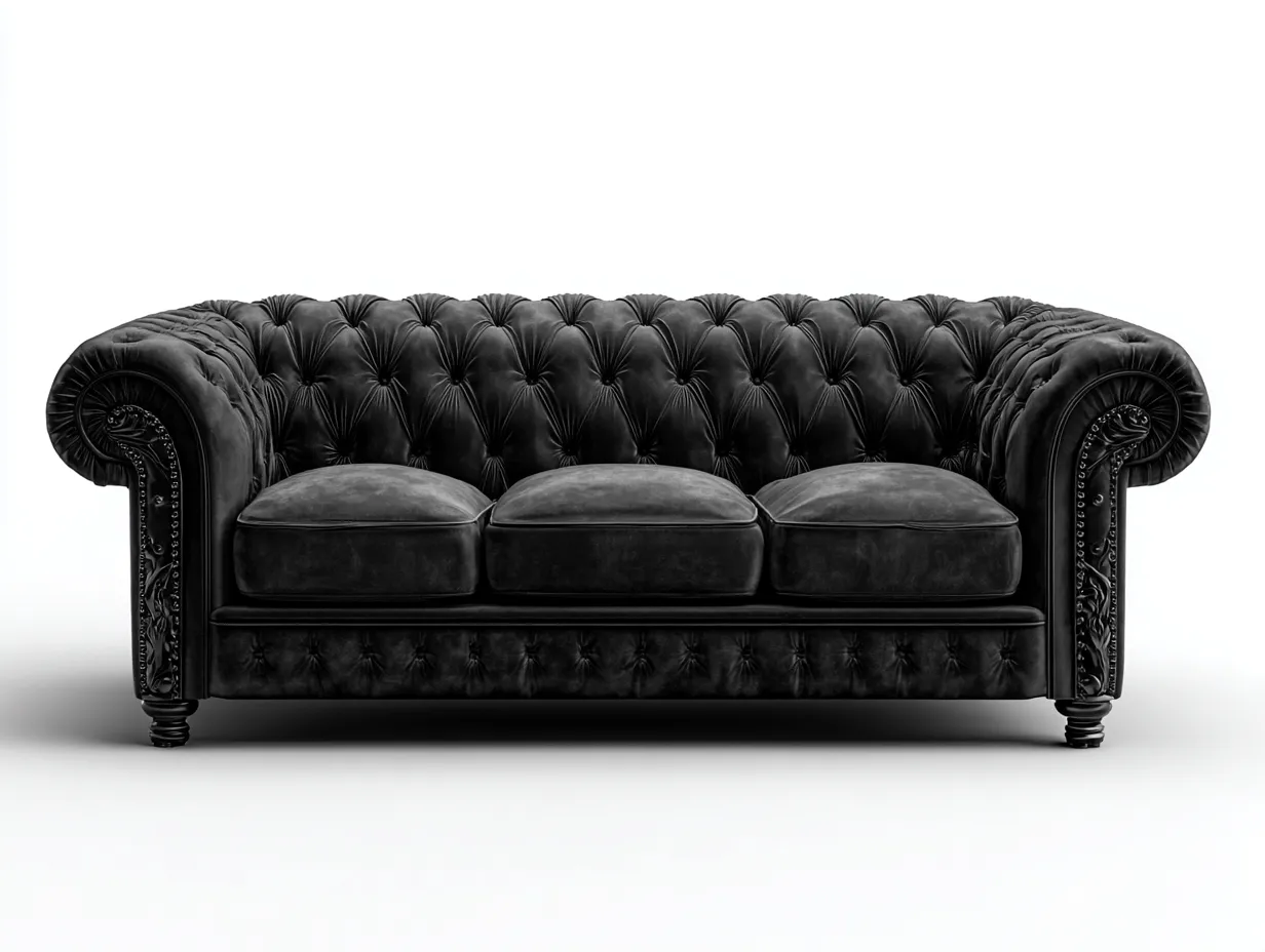 Sofá de 3 plazas tapizado en tela 215x90x85 cm - negro - para salón - estilo clásico capitoné-Nestleixe