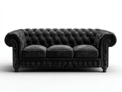 Sofá de 3 plazas tapizado en tela 215x90x85 cm - negro - para salón - estilo clásico capitoné-Nestleixe