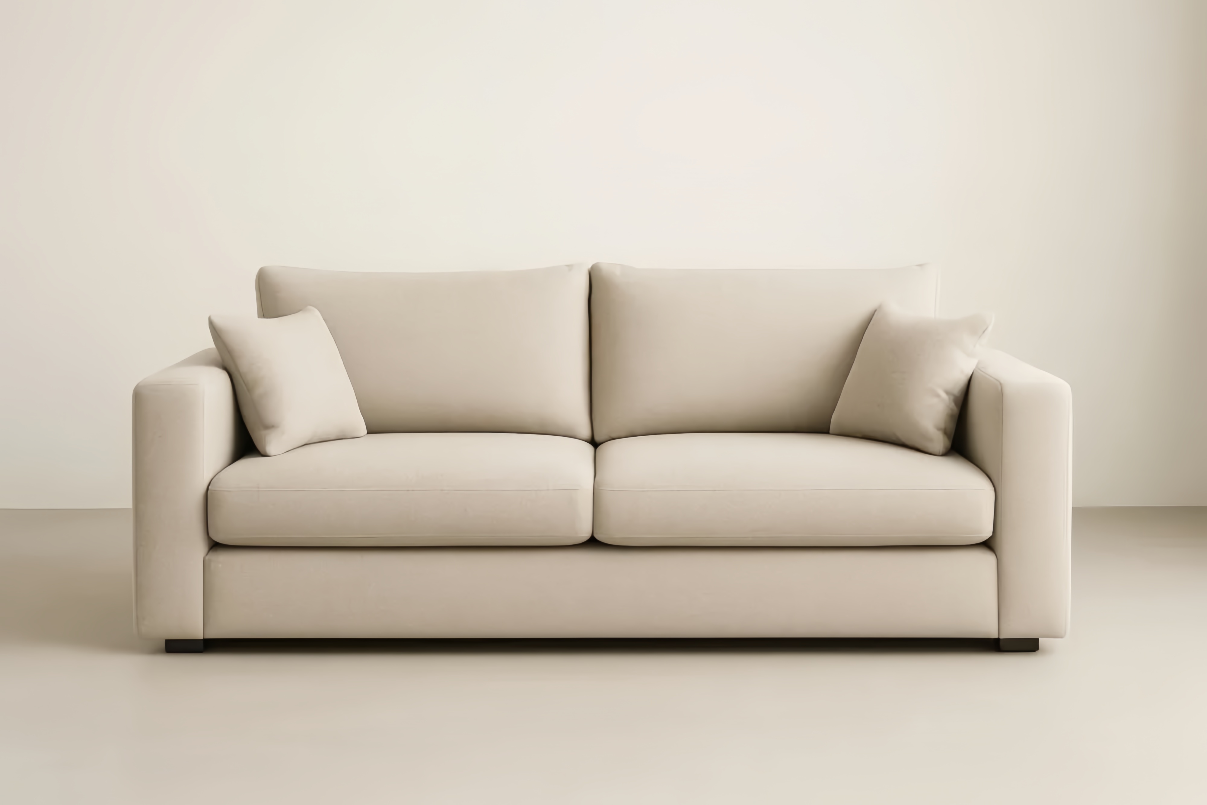 Divano due posti in tessuto di poliestere beige con cuscini imbottiti 200x90x85 cm(Lu×L×H)