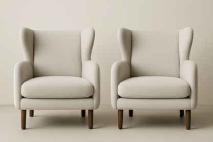 Set 2 poltrone in tessuto beige con gambe in legno